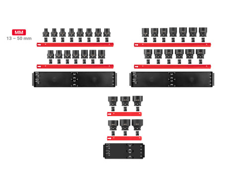 13 - 50 MM Tekton 3/4" Dr Shallow Impact Socket Set with Rails and Trays 6 Pt 34 Pcs - SID93118 New Pro Torque Tools