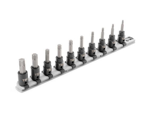 T20 - T60 Tekton 3/8" Dr Torx Impact Bit Socket Set with Rail 10 Pcs - SIB91103 New Pro Torque Tools