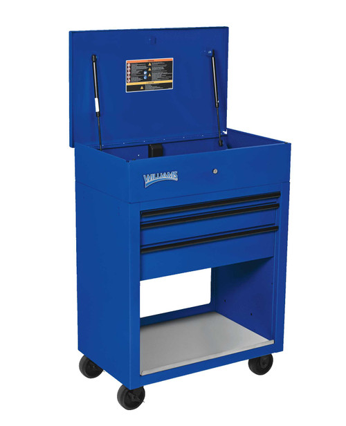 43" Williams Service Cart 3 Drawers with Lid, Rack and Shelf, Blue - JHWW32C3B New Pro Torque Tools
