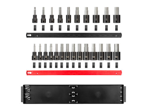 1/4 - 3/4", 6 - 19 MM Tekton 1/2" Dr Hex Impact Bit Socket Set with Rails and Tray 24 Pcs - SIB92201 New Pro Torque Tools