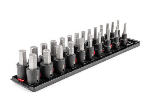 1/4 - 3/4", 6 - 19 MM Tekton 1/2" Dr Hex Impact Bit Socket Set with Rails and Tray 24 Pcs - SIB92201 New Pro Torque Tools