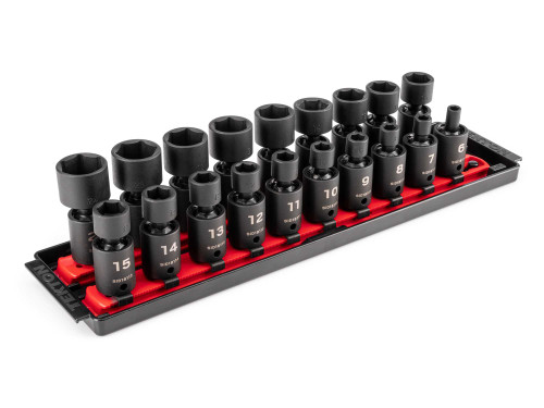 6 - 24 MM Tekton 3/8" Dr Shallow Universal Joint Impact Socket Set with Rails and Tray 6 Pt 19 Pcs - SID97103 New Pro Torque Tools