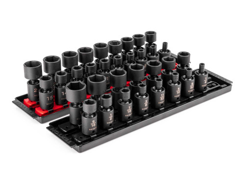 1/4 - 1", 6 - 24 MM Tekton 3/8" Dr Shallow Universal Joint Impact Socket Set with Rails and Trays 6 Pt 34 Pcs - SID97201 New Pro Torque Tools
