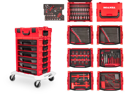 5/32 - 1", 4 - 24 MM Tekton 6 Drawer Tool Set in Modular Stacking Tool Cart 248 Pcs - OLB99007 New Pro Torque Tools