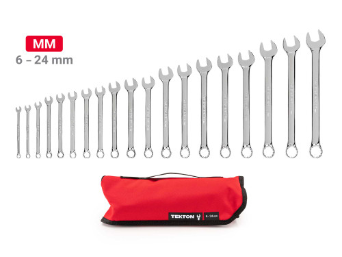 6 - 24 MM Tekton Combination Wrench Set with Roll 19 Pcs - WCB94202 New Pro Torque Tools