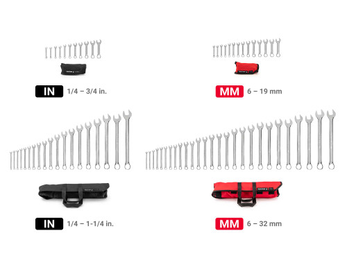 1/4 - 1-1/4", 6 - 32 MM Tekton Stubby and Standard Length Combination Wrench Set with Rolls 71 Pcs - WCB94903 New Pro Torque Tools