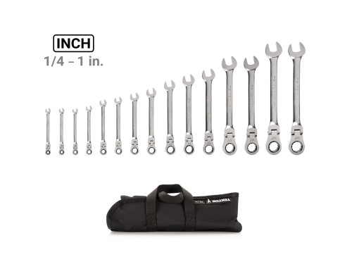 1/4 - 1" Tekton Flex Head Ratcheting Combination Wrench Set with Roll 12 Pt 15 Pcs - WRC95401 New Pro Torque Tools