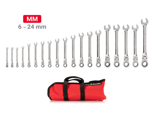 6 - 24 MM Tekton Flex Head Ratcheting Combination Wrench Set with Roll 12 Pt 19 Pcs - WRC95403 New Pro Torque Tools