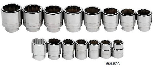 Williams 19 - 60MM Williams 3/4 Dr Shallow Socket Set 12 Pt 15 Pcs and Clip Rail - MSH-15RC