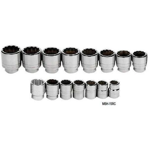 19 - 60MM Williams 3/4" Dr Shallow Socket Set 12 Pt 15 Pcs & Clip Rail - MSH-15RC