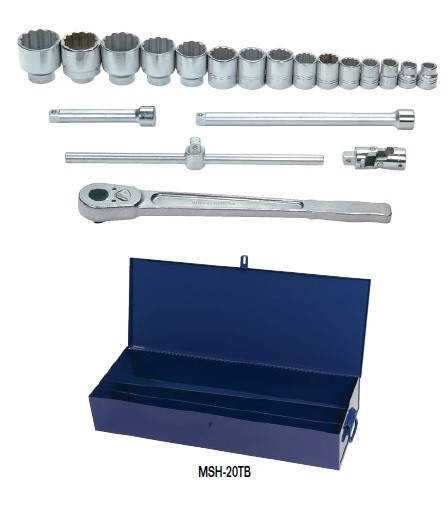 19 - 60MM Williams 3/4" Dr Shallow Socket Tool Set 12 Pt 20 Pcs & Tool Box - MSH-20TB Pro Torque Tools