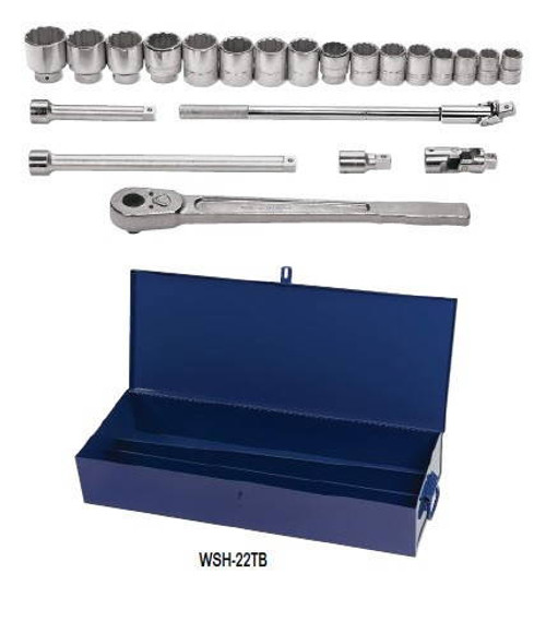 Williams 7/8 - 2 Williams 3/4 Dr Shallow Socket and Tool Set 12 Pt 22 Pcs and Tool Box - WSH-22TB