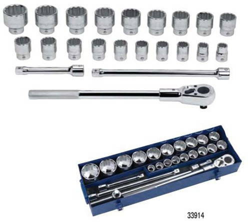 Williams 19 - 46MM Williams 3/4 Dr Shallow Socket and Tool 12 Pt 23 Pcs and Tool Box - 33914