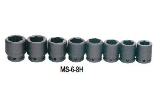 Williams 19 - 41MM Williams 3/4\" Dr Shallow Impact Socket Set 6 Pt 8 Pcs & Clip Rail- MS-6-8H 