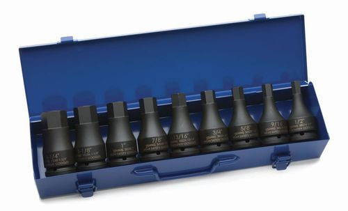 Williams 1/2 - 1 1/4 Williams 3/4 Dr Hex Driver Impact Socket Set 9 Pcs and Tool Box- 38903