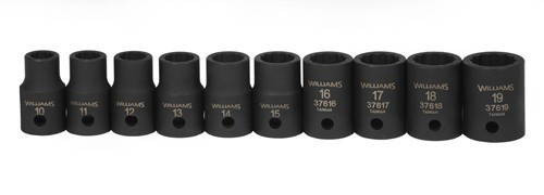 Williams 10 - 16MM Williams 1/2 Dr Shallow Impact Socket Set 12 Pt 10 Pcs - 37925