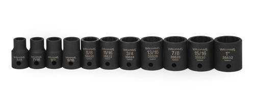 3/8 - 1" Williams 1/2" Dr Shallow Impact Socket Set 12 Pt 11 Pcs - 37923 Pro Torque Tools