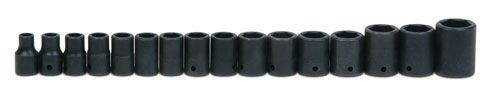 10 - 27MM Williams 1/2" Dr Shallow Impact Socket Set 6 Pt 16 Pcs - MS-4-16RC Pro Torque Tools