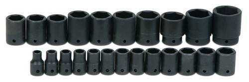 10 - 36MM Williams 1/2" Dr Shallow Impact Socket Set 6 Pt 23 Pcs - MS-4-23RC Pro Torque Tools
