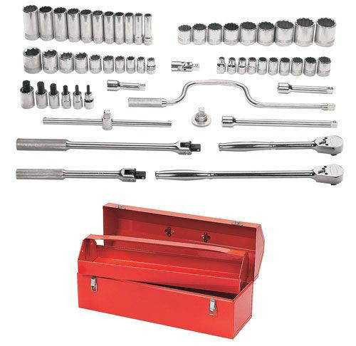 3/8 - 1 1/2" Shallow & 1/2 -1 1/8" Deep Williams 1/2" Dr Socket & Tool Set 12 Pt 57 Pcs & Tool Box - WSS-57TB Pro Torque Tools