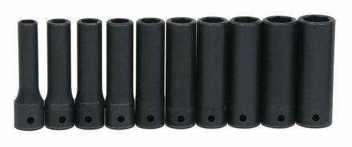 10 - 19MM Williams 1/2" Dr Deep Impact Socket Set 6 Pt 10 Pcs - MS-14-10HRC Pro Torque Tools