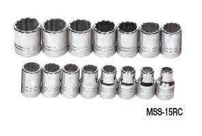10 - 24MM Williams 1/2" Dr Shallow Socket Set 12 Pt 15 Pcs - MSS-15RC Pro Torque Tools