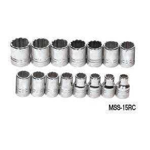 10 - 24MM Williams 1/2" Dr Shallow Socket Set 12 Pt 15 Pcs - MSS-15RC