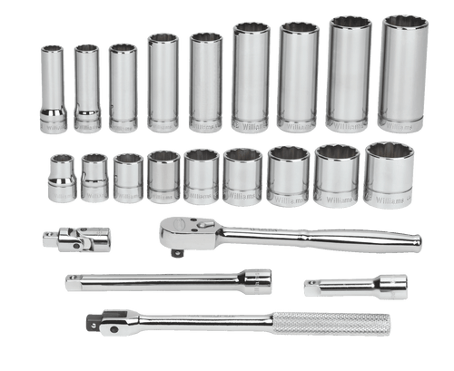 3/8 - 7/8" Williams 3/8" Dr Shallow & Deep Socket & Tool Set 12 Pt 23 Pcs - WSB-23F