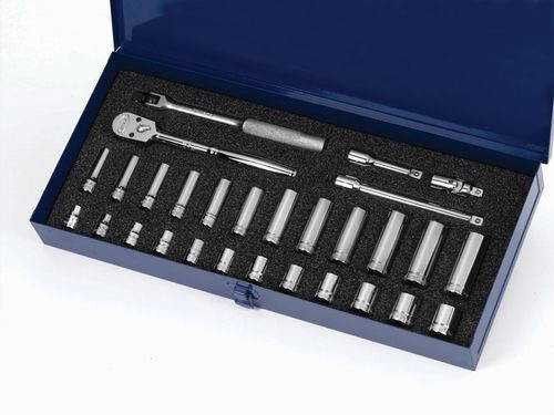 8 - 19MM Williams 3/8" Dr Shallow & Deep Socket & Tool Set 6 Pt 29 Pcs & Tool Box - MSB-29HFTB New Pro Torque Tools