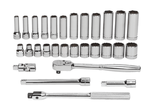 8 - 19MM Shallow & 8 - 19MM Deep Williams 3/8" Dr Socket & Tool Set 6 & 12 Pt 29 Pcs - MSB-29F