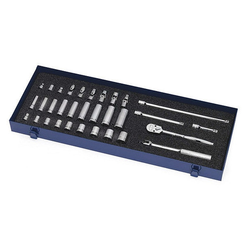 SAE Williams 3/8" Dr Shallow, Deep & Universal Socket & Tool Set 8 & 12 Pt 32 Pcs & Tool Box - WSB-32FTB