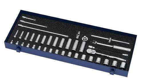 6 - 24MM Shallow & 8 - 19MM Deep Williams 3/8" Dr Socket & Tool Set 12 Pt 39 Pcs & Tool Box - MSB-39FTB Pro Torque Tools