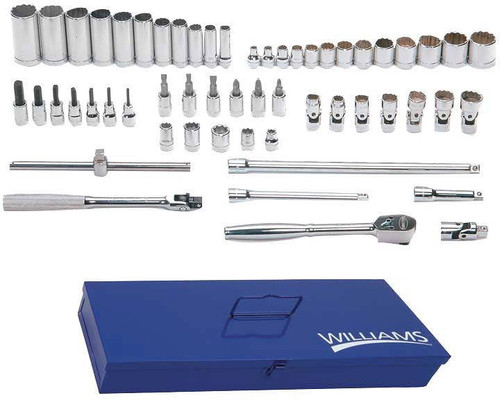 SAE Williams 3/8\" Dr Shallow, Deep, Universal & Hex Bit Set 8 & 12 Pt 56 Pcs & Tool Box - WSB-56FTB
