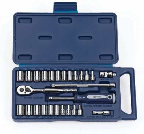 Williams 3/16 - 9/16 and 4 - 14MM Williams 1/4 Dr Shallow Socket and Tool Set 12 Pt 27 Pcs and Tool Box - 50672 Williams 3/16 - 9/16 and 4 - 14MM Williams 1/4 Dr Shallow Socket and Tool Set 12 Pt 27 Pcs and Tool Box - 50672