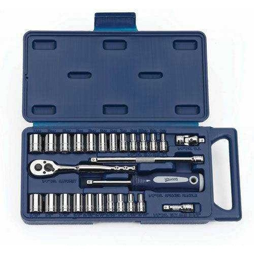 3/16 - 9/16" & 4 - 14MM Williams 1/4" Dr Shallow Socket & Tool Set 12 Pt 27 Pcs & Tool Box - 50672