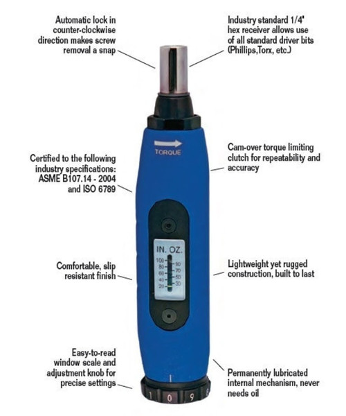 Williams 1/4" Dr 20 - 100 In Oz Williams Micro Adjustable Torque Screwdriver - 61SMW 