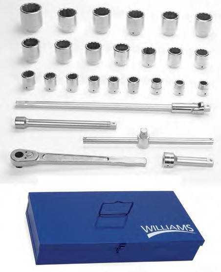 1 1/16 - 3 1/8 Williams SAE 1" Dr Socket & Drive Tool Set 12 Pt 27 Pcs with Tool Box - JHWWSX-28TB Pro Torque Tools
