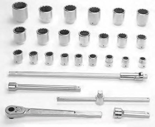 Williams 1 1/16 - 3 1/8 Williams SAE 1 Dr Socket and Drive Tool Set 12 Pt 27 Pcs - JHWWSX-28