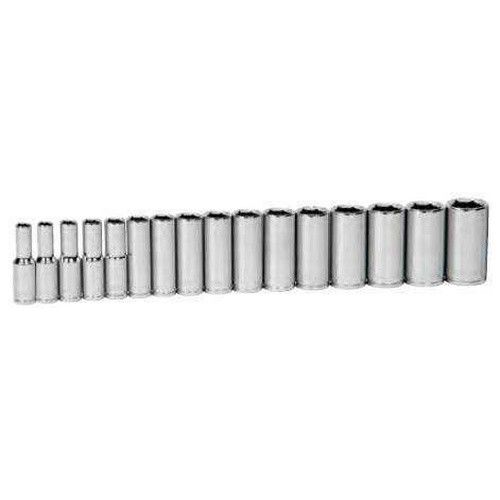 9 to 24MM Williams 1/2" Dr Deep Socket Set On Clip Rail 6 Pt 16 Piece - JHW32947