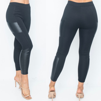 Panel Leather Leggings (BLACK)