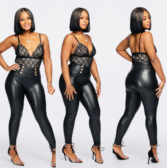 Button Leather Leggings