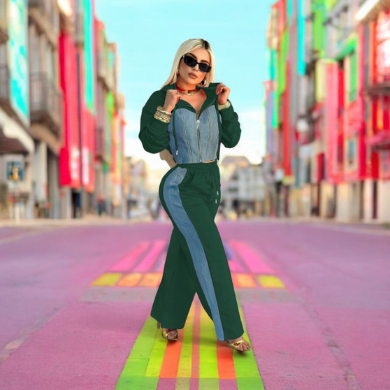 Denim Track Set Green