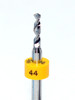 Drill bit Size: 2.18mm  also # 44 

 Flute length: sizes .50 to .65mm 8.90mm, sizes .70 to 2.50mm 10.50mm

Drill Point 135Â°, Shank .125â€ / 3.18mm,Overall length 38mm /1.50â€

All bits have plastic size rings, Material Micro-Grain Carbide Grade ISO K20 / K30

Drill bits Self centering on flat surface Other surfaces use center drill first