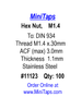 M1.4 Hex Nut, DIN 934 Brass 100 Count, #11123BR