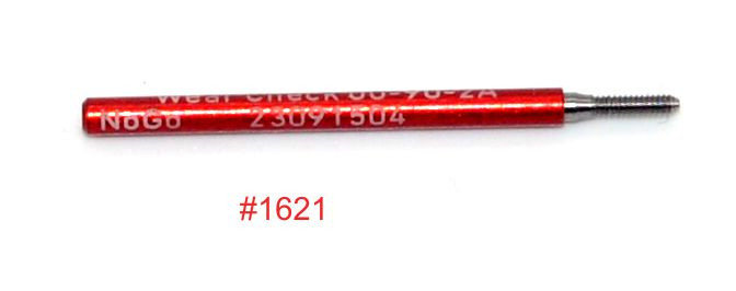 Wear Check Plug Go-Gage to calibrate a Thread Ring NO-Go Gage 00-90 Class NS 2A; Precision Thread Gage made of High Speed Steel then hardened. The picture is of the gage in our stock.      Brand is; MiniTaps made to our specification in Switzerland. A gage certificate with Manufacturers measurement included.
