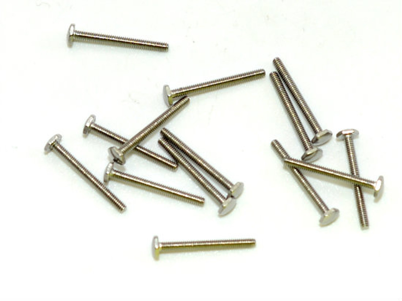 Machine Screw Hex Head
Thread M1.2 (1.20UNM)
Pitch .25mm
Head (ACF) Measurement 2.5mm
Threaded Shank Length 11.7mm
Overall Length 12.5mm
Material Stainless Steel
Finish Color Natural Stainless Steel "Silver" and Polished
The screw head has a slight doom and is polished.
Price is for 100 count package