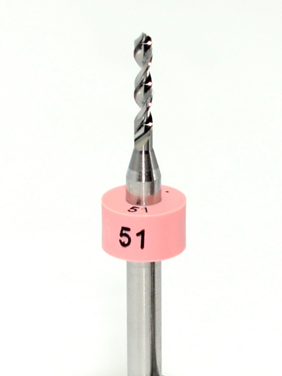 Drill bit Size: 1.71mm also #51  Flute length: sizes .50 to .65mm 8.90mm, sizes .70 to 2.50mm 10.50mm Drill Point 135Â°, Shank .125â€ / 3.18mm,Overall length 38mm /1.50â€ All bits have plastic size rings, Material Micro-Grain Carbide Grade ISO K20 / K30 Drill bits Self centering on flat surface Other surfaces use center drill first
