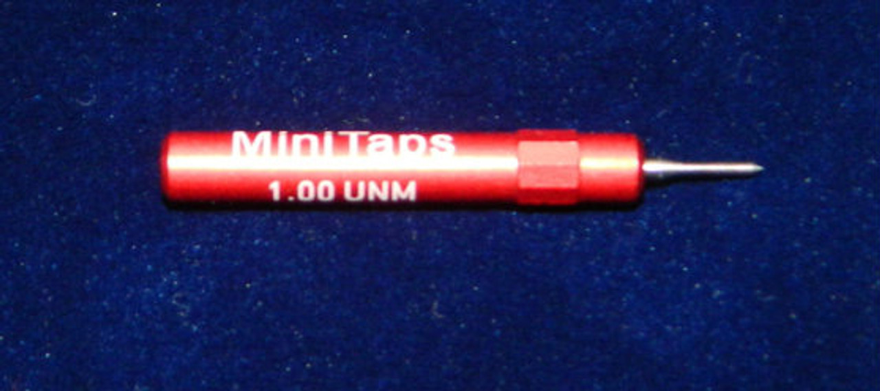 1.00UNM Plug "No-Go" Gage pitch .25mm; UNM stands for â€œUnited National Miniatureâ€ the American Metric miniature Thread standard. This gage is one piece handle containing No-Go Precision Thread Gage made of High Speed Steel then hardened. Class of fit 1.00UNM is similar to metric M1.0 6H thread. Picture is representative of part,  Brand is;" MiniTaps" made specifically for us in Switzerland.