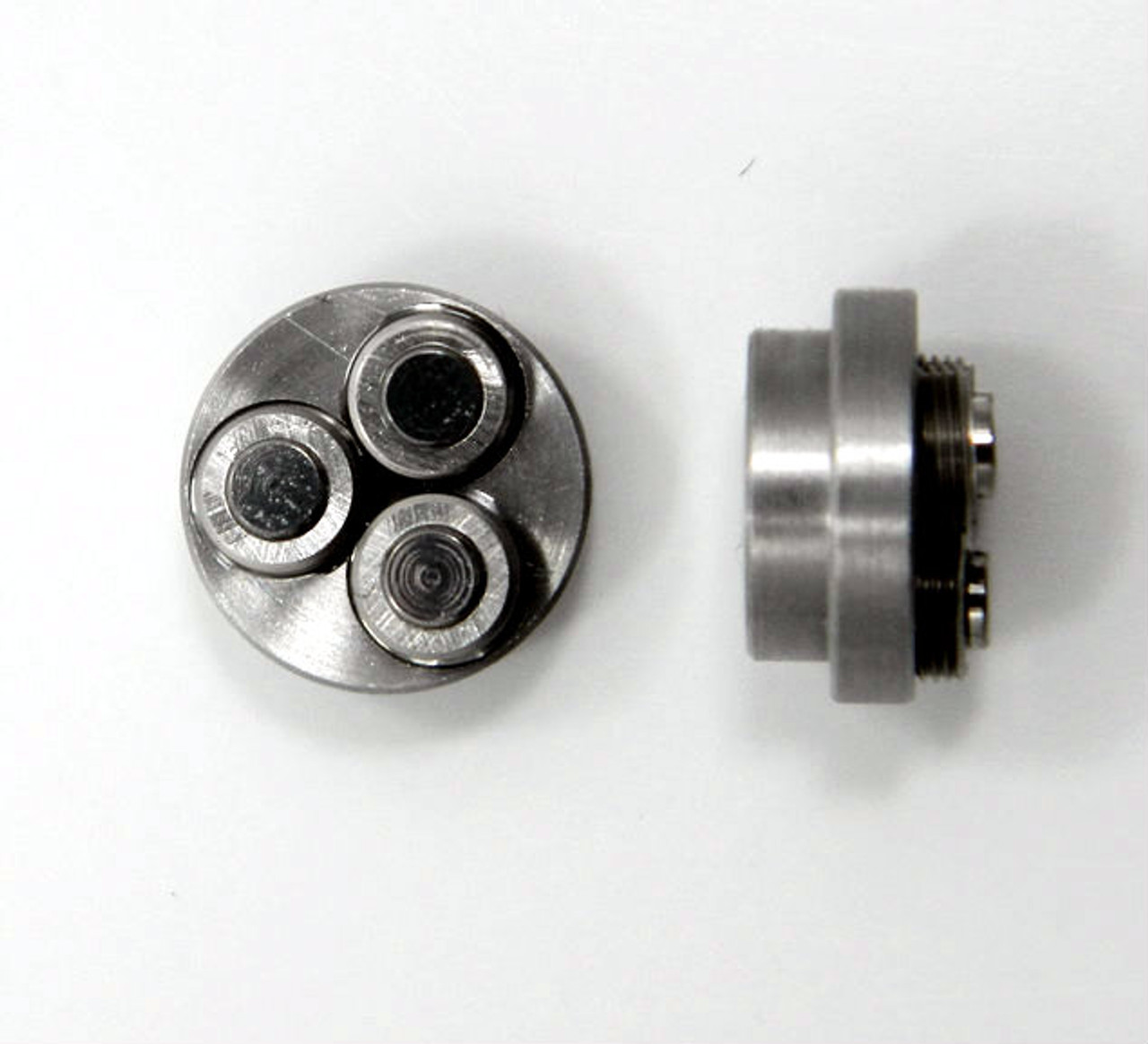 0-80 Class 2 Thread forming roll die Habegger brand style: Non-Adjustable body diameter 8mm  / 10mm, Total Height 5.90mm with  three Rollers made of High speed Steel then hardened. Image is representative of part in our stock.  Holder is item # 1509