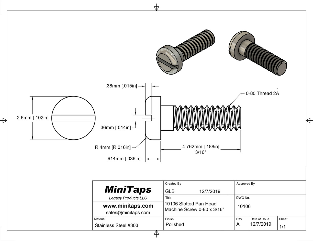 M0.9 Small Screws Tiny Screws 303 Stainless Steel Slotted Head